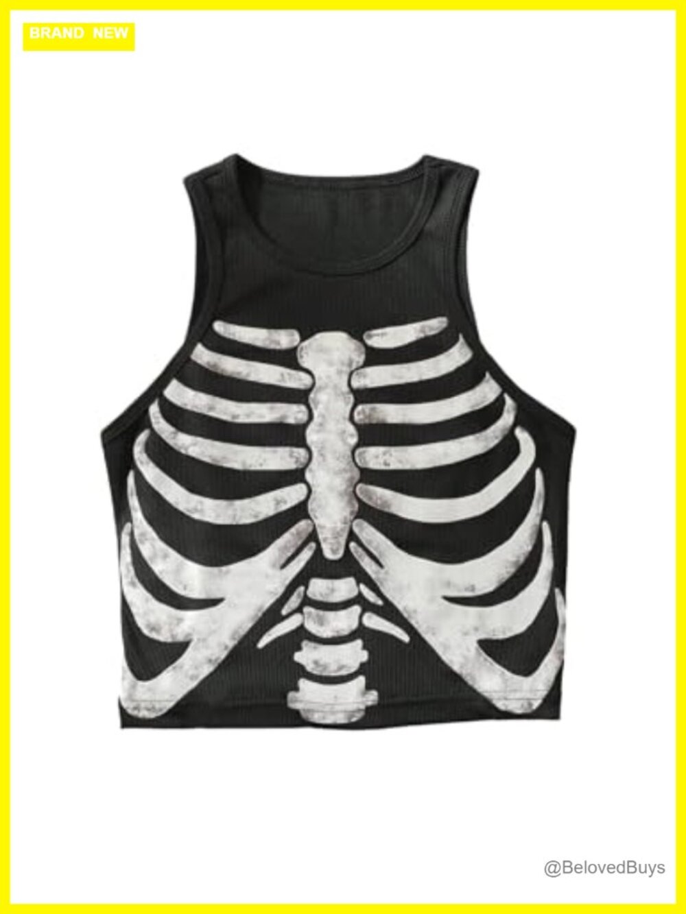 SHENHE Women's Ribbed Knit Skeleton Print Graphic Crop Tank Top